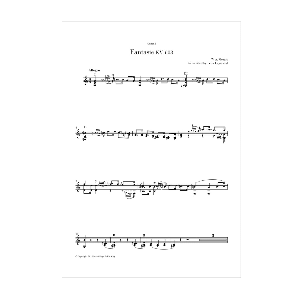 Mozart Fantasie KV 608 arr. two guitars 80 Days Publishing