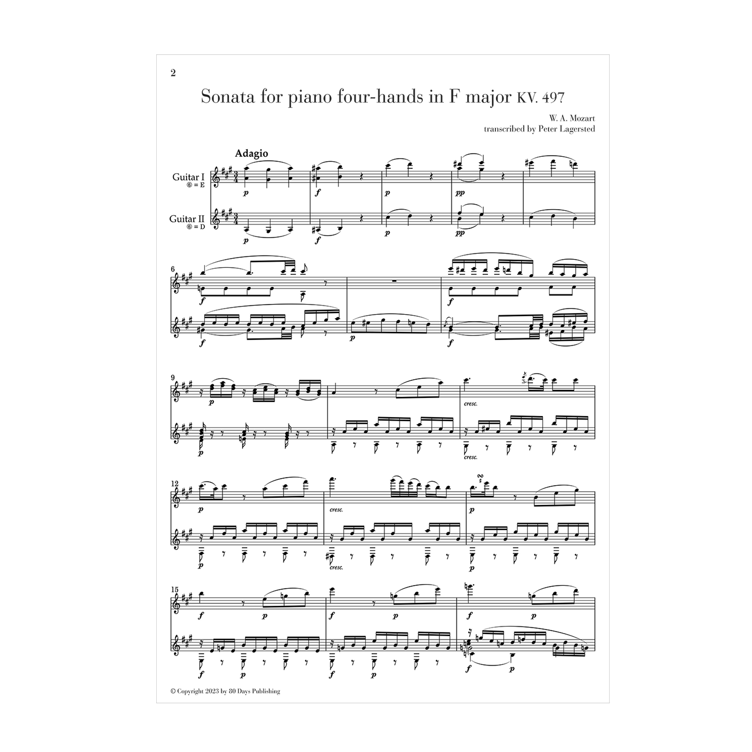 W.A. Mozart - Sonata for piano four-hands in F major KV. 497 trans. guitar duo SCORE DOWNLOAD