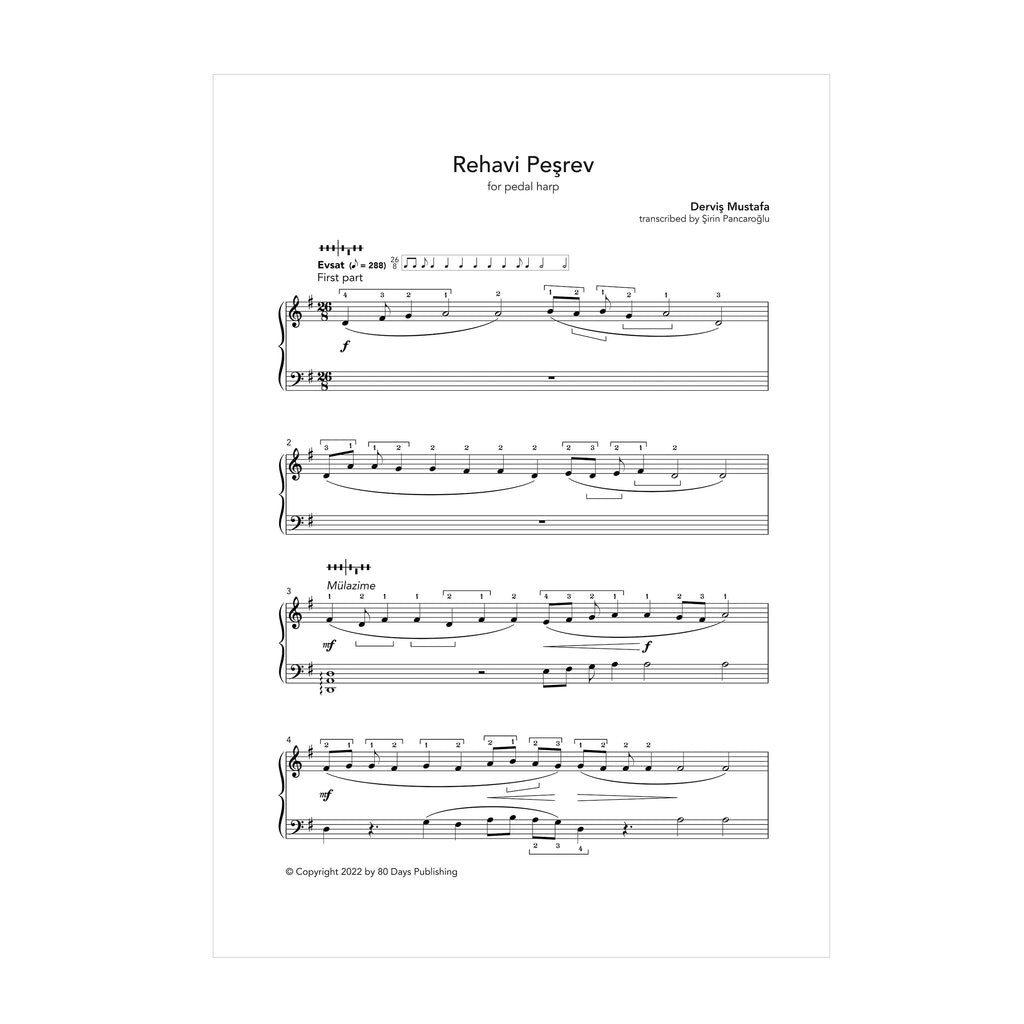 Rehavi Peşrev for pedal harp - Derviş Mustafa transcribed by Şirin Pancaroğlu DOWNLOAD
