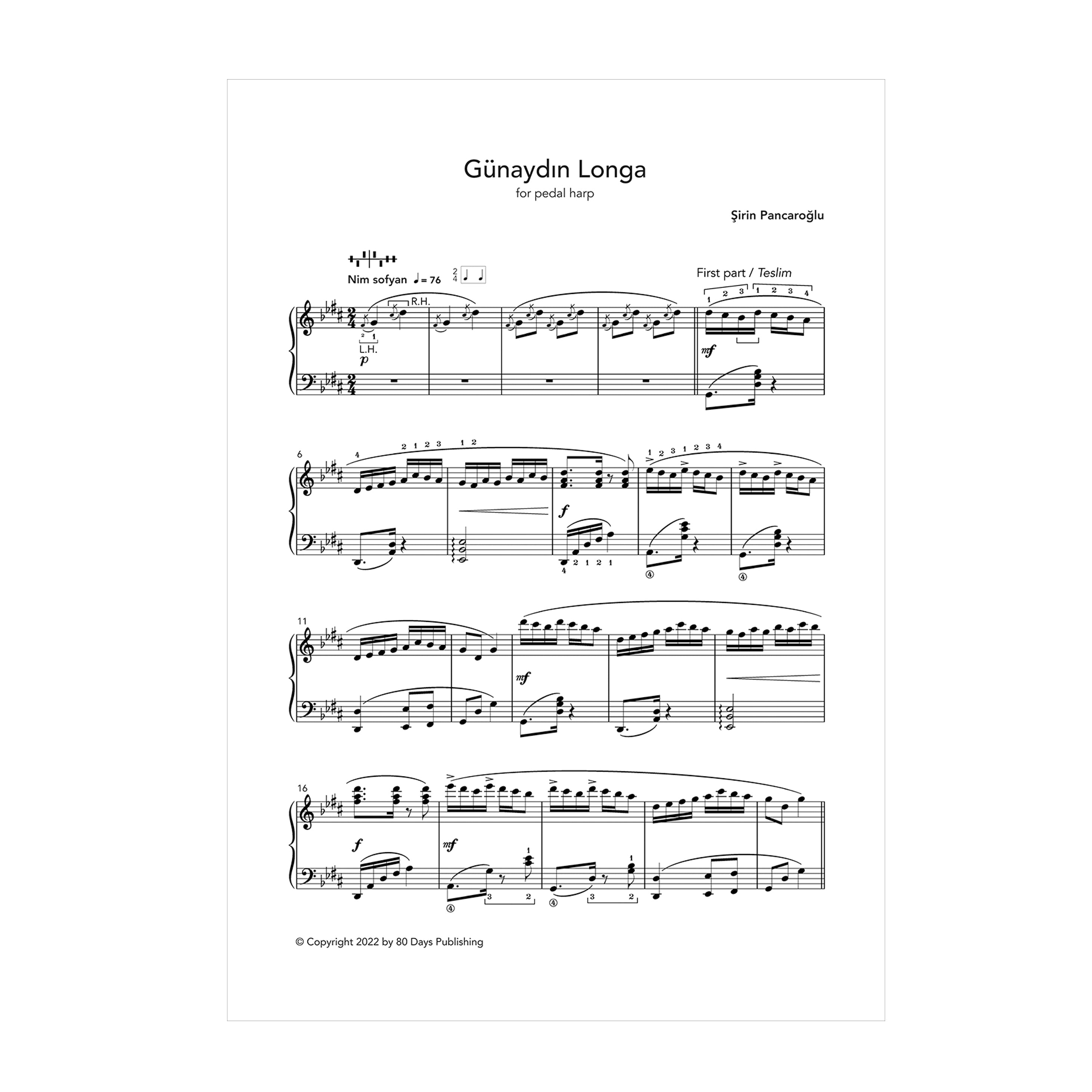 Günaydın Longa for pedal harp - Şirin Pancaroğlu DOWNLOAD