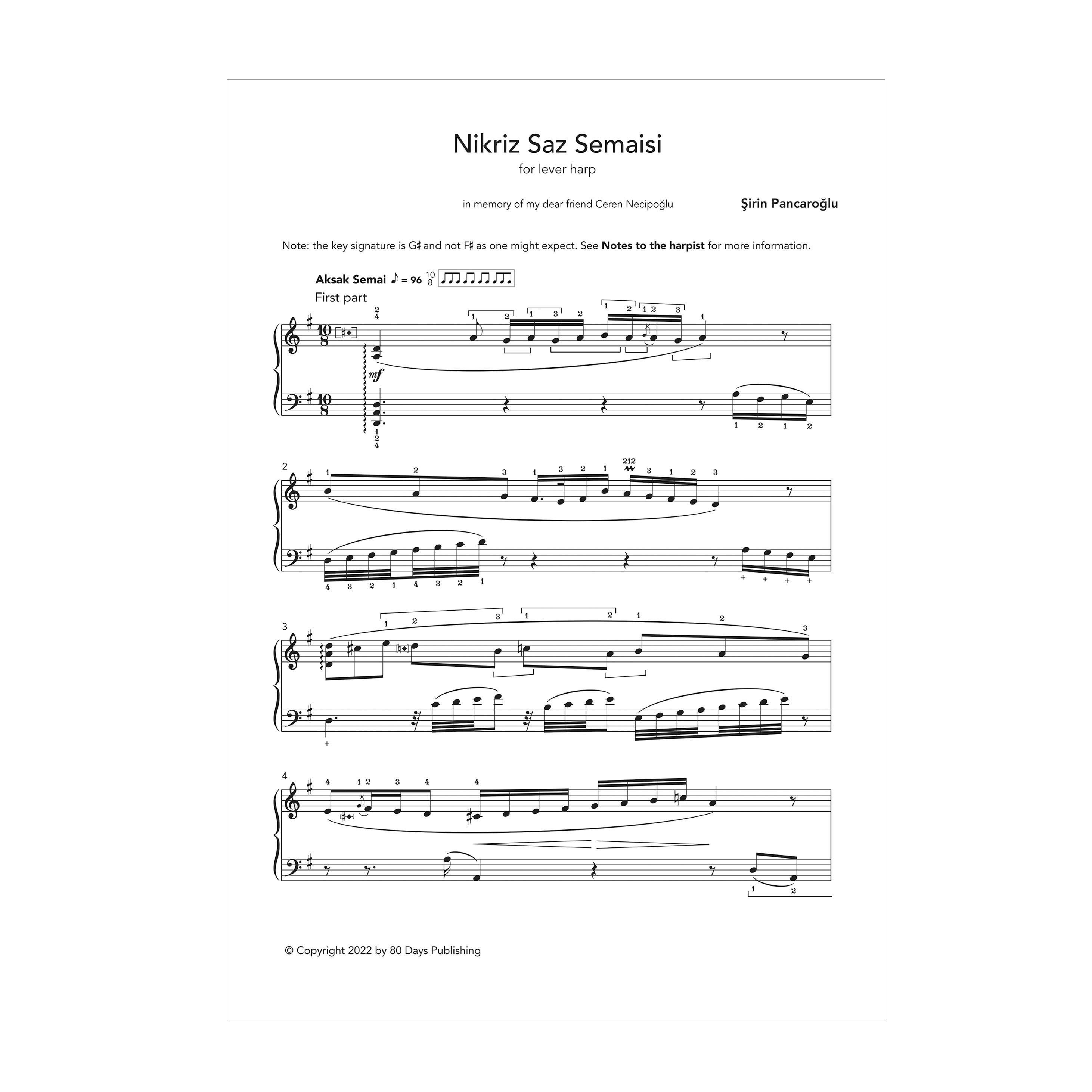Nikriz Saz Semaisi for lever harp - Şirin Pancaroğlu DOWNLOAD