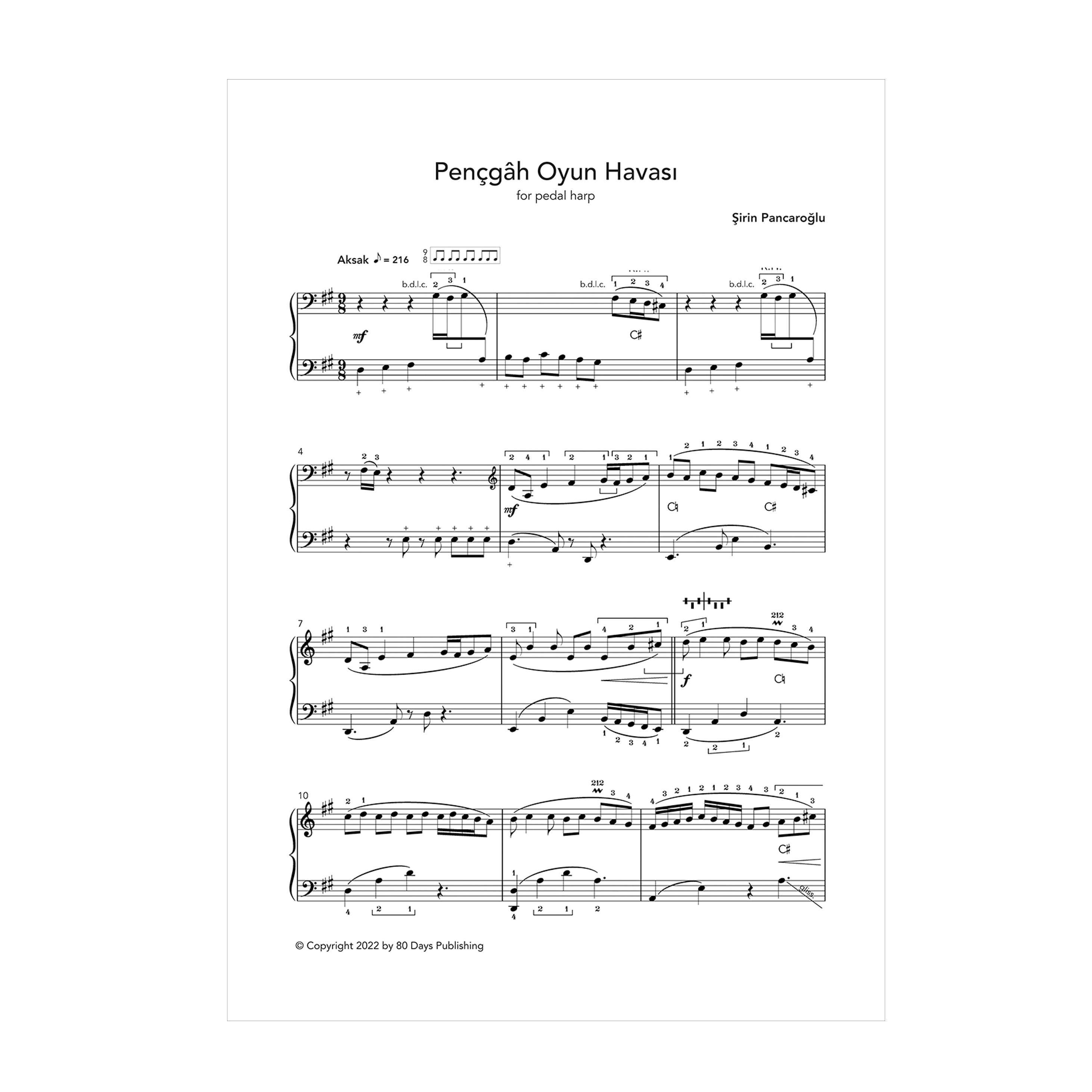 Pençgâh Oyun Havası for pedal harp - Şirin Pancaroğlu DOWNLOAD