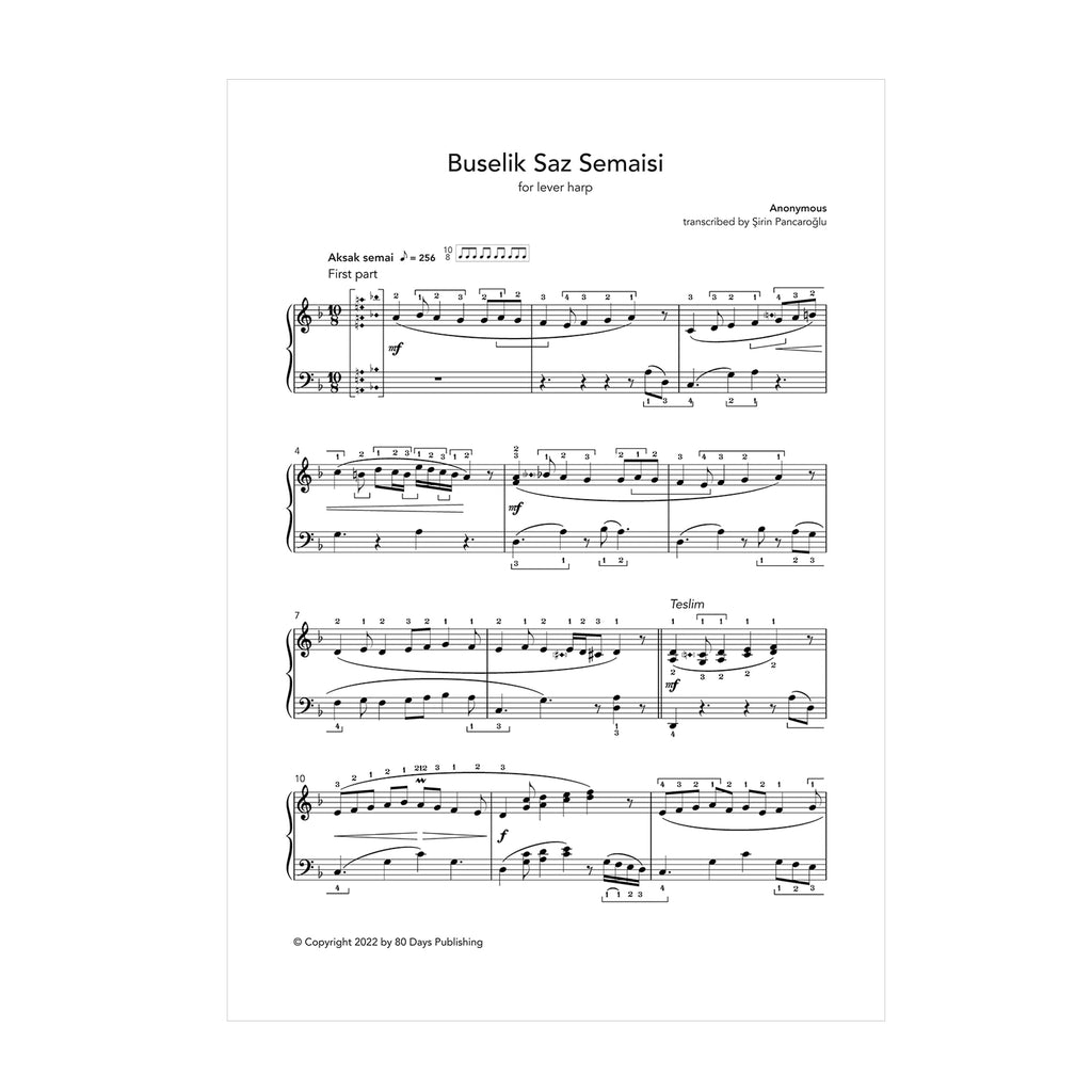Buselik Saz Semaisi for lever harp - anon. transcribed by Şirin Pancaroğlu DOWNLOAD