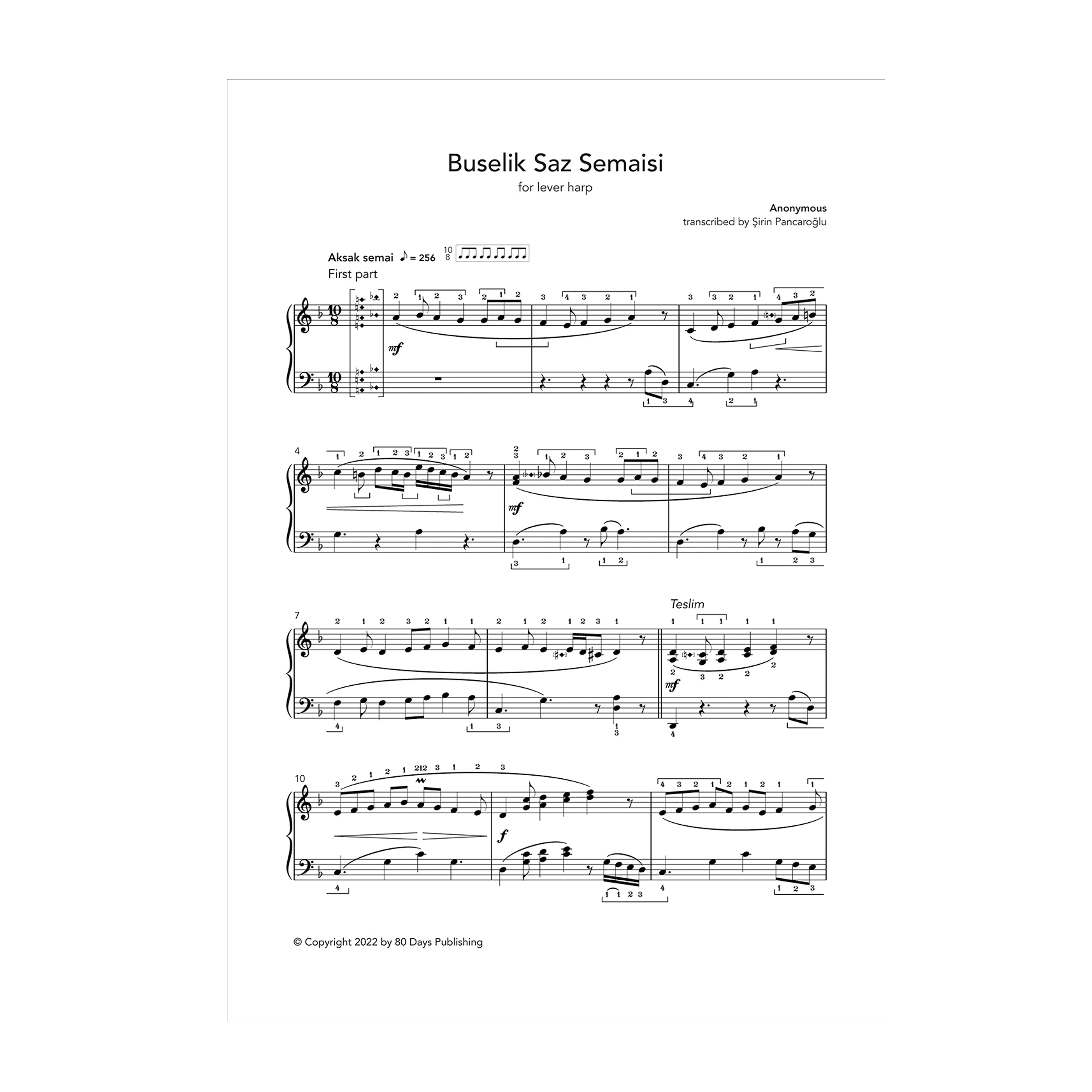 Buselik Saz Semaisi for lever harp - anon. transcribed by Şirin Pancaroğlu DOWNLOAD