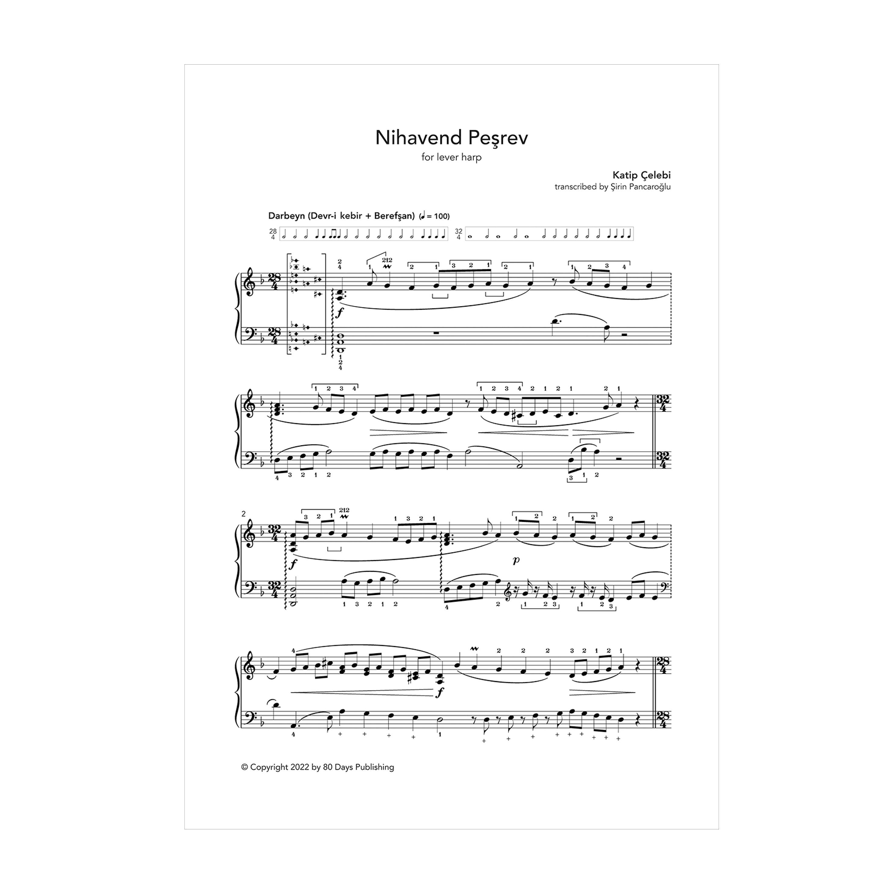 Nihavend Peşrev for lever harp - Katip Çelebi transcribed by Şirin Pancaroğlu DOWNLOAD
