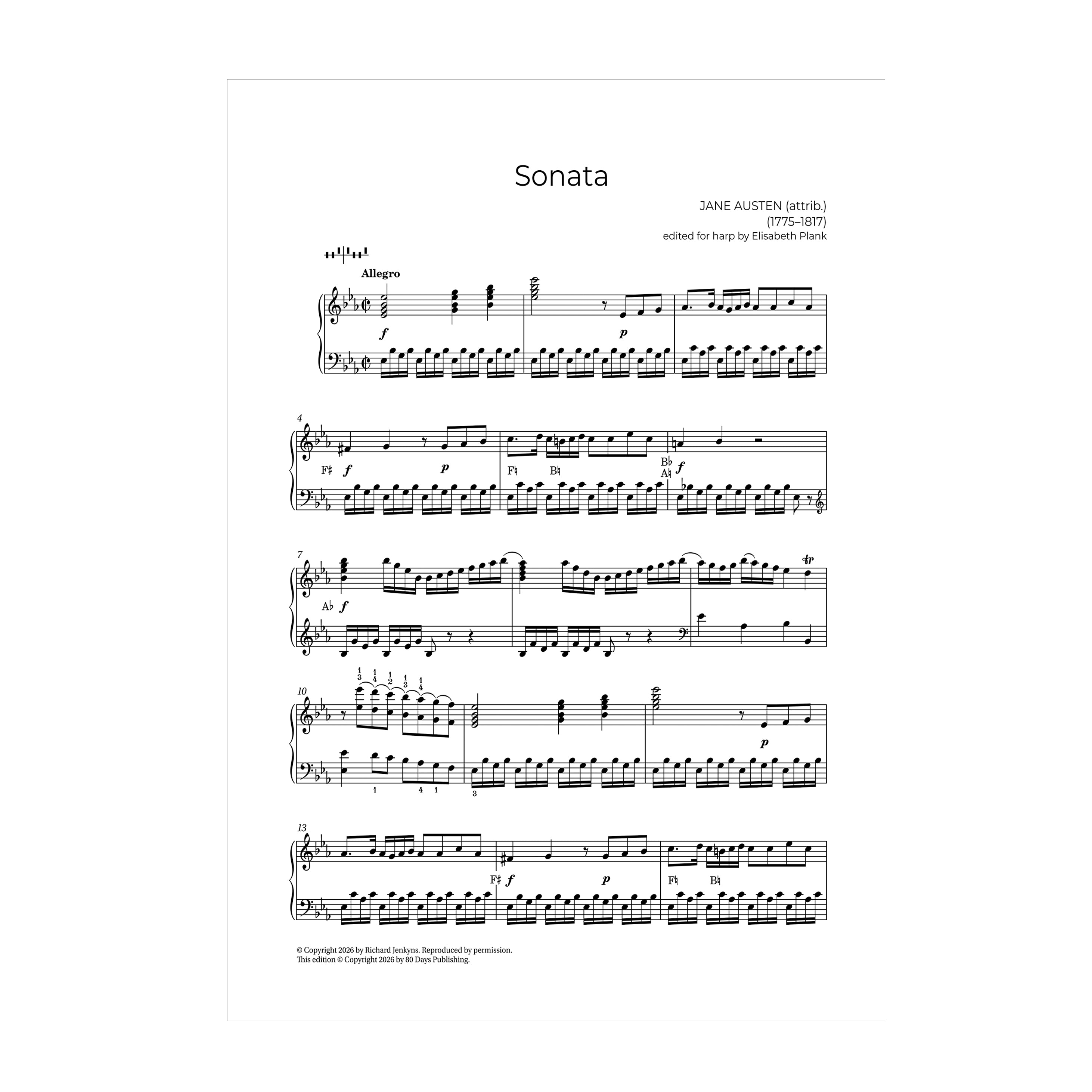 Jane Austen (attrib.) - Sonata in Eflat edited for harp by Elisabeth Plank