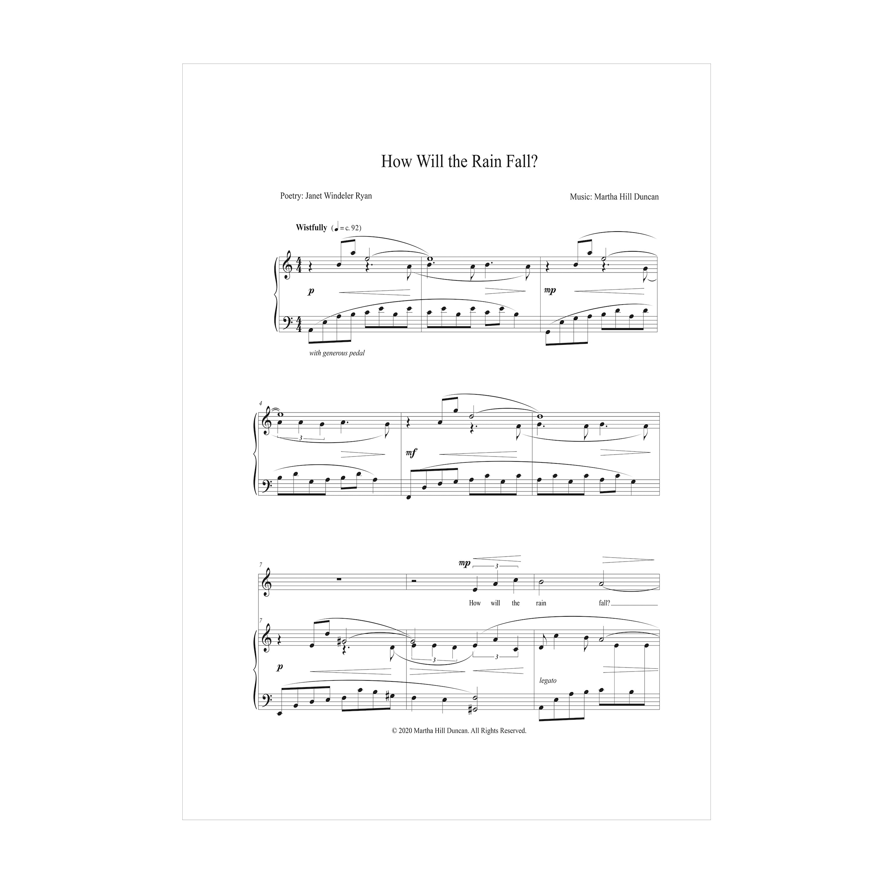 Martha Duncan Hill - How Will The Rain Fall? Four songs of reflection for Medium/High Voice
