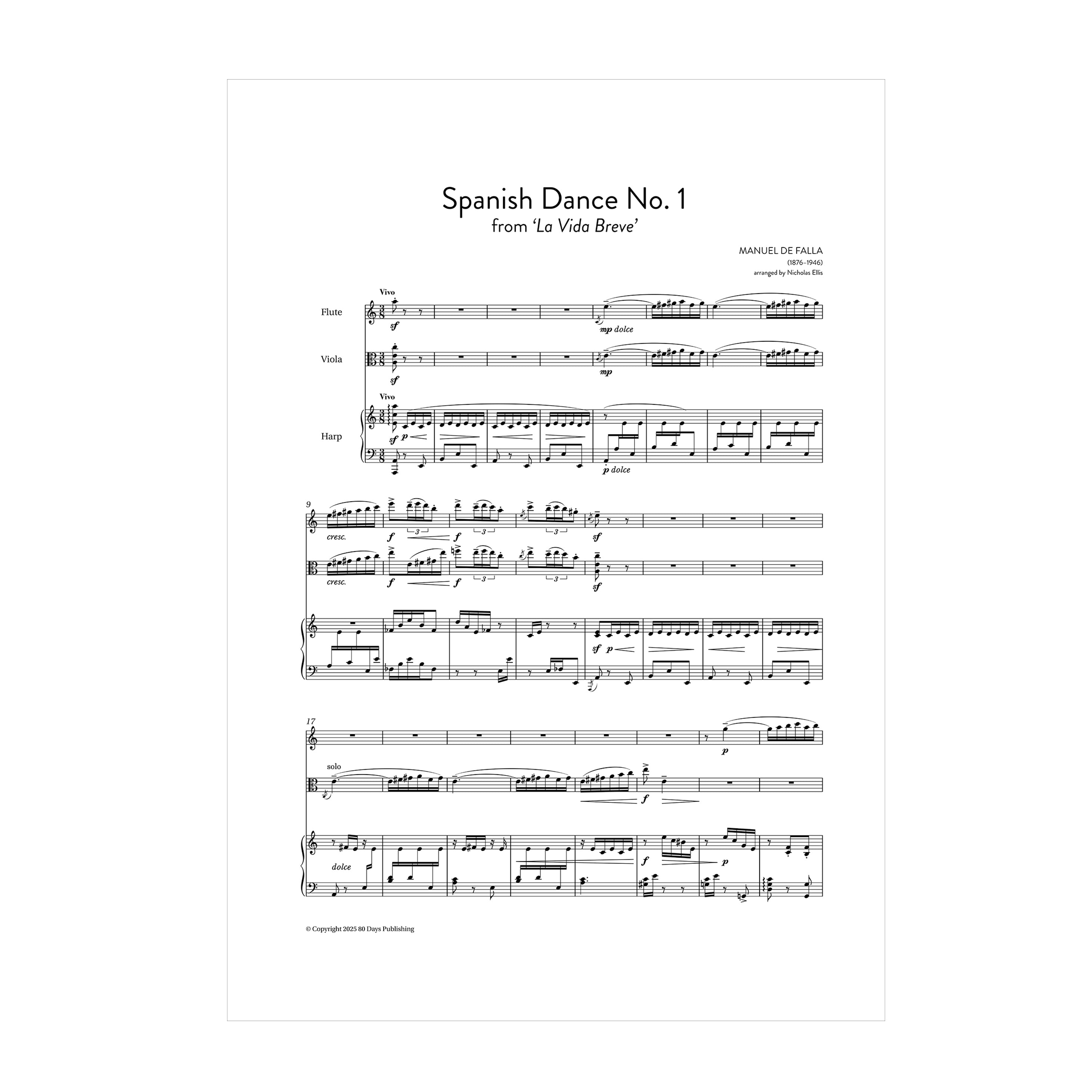 De Falla - Spanish Dance No. 1 arr. fl., vla. (or cl.) and harp by Nicholas Ellis