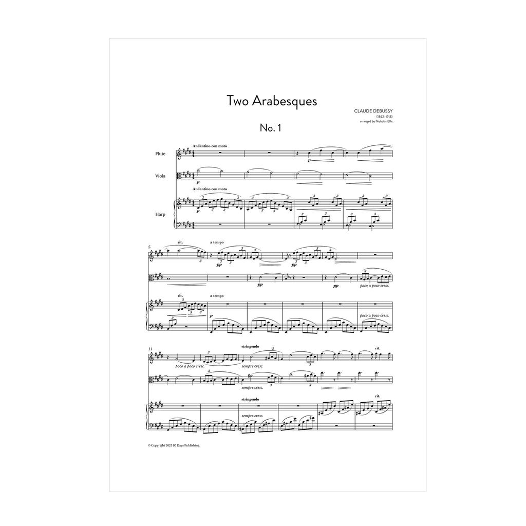 Debussy - Deux Arabesques arr. fl., vla. (or cl.) and harp by Nicholas Ellis