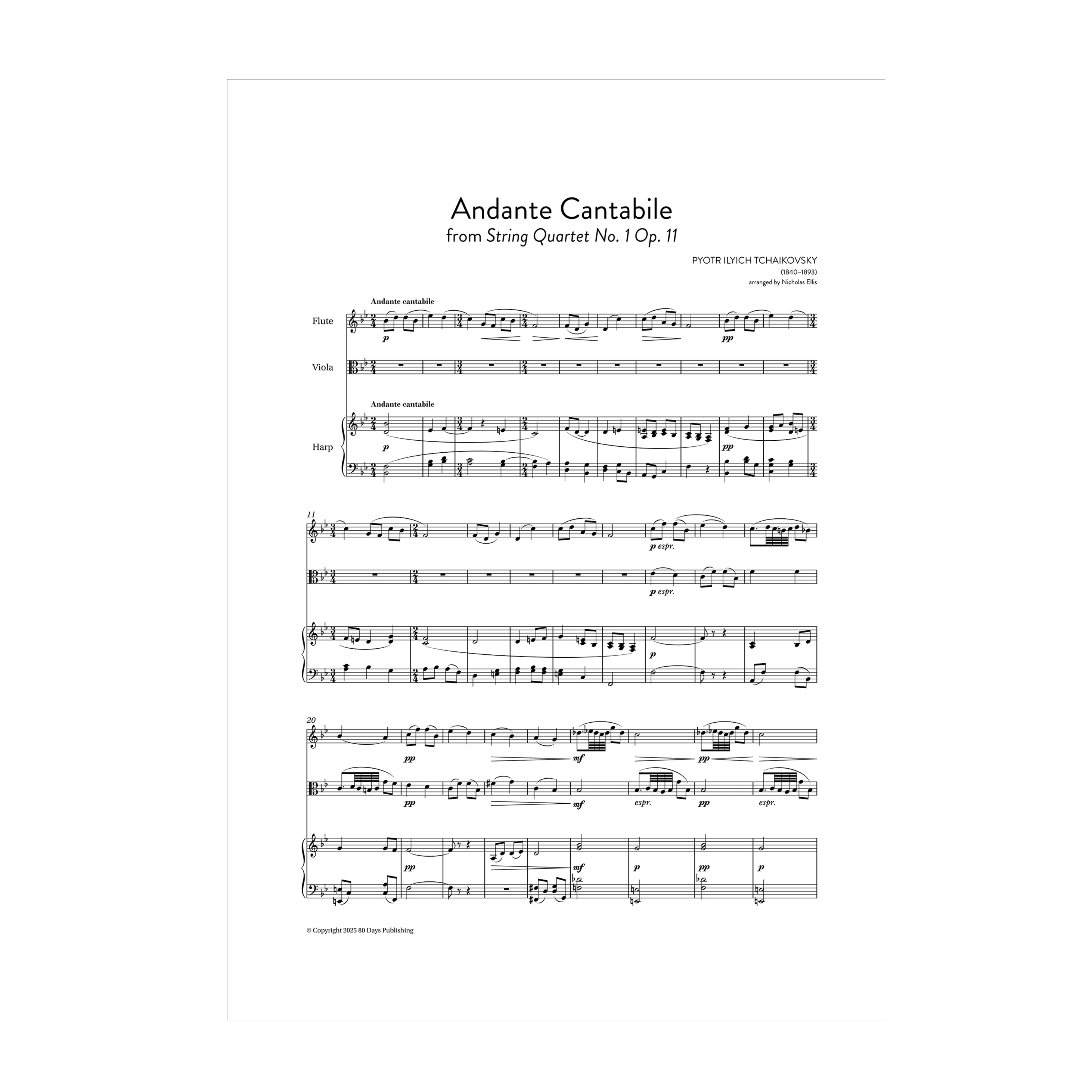 Tchaikovsky - Andante Cantabile arr. fl., vla. (or cl.) and harp by Nicholas Ellis