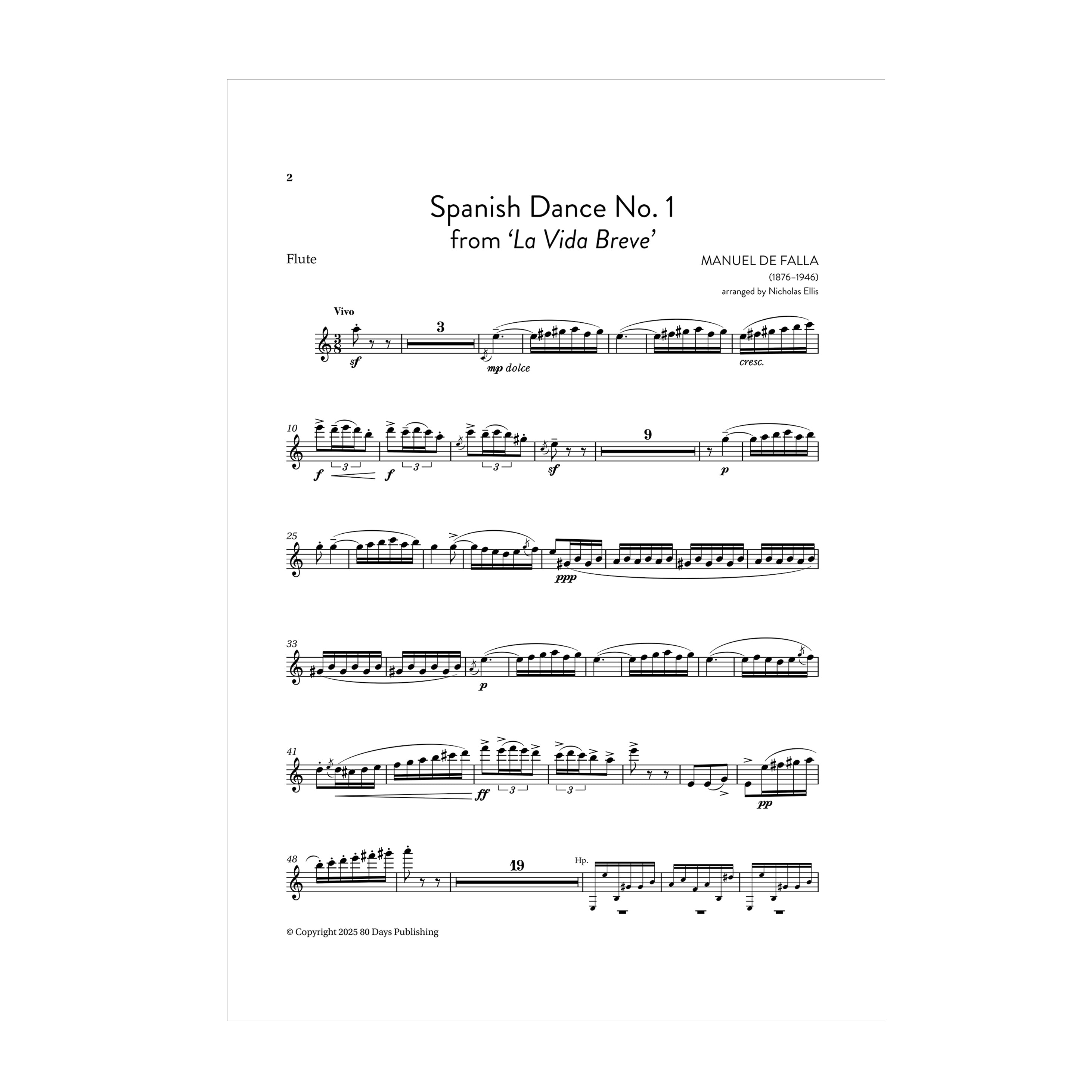 De Falla - Spanish Dance No. 1 arr. fl., vla. (or cl.) and harp by Nicholas Ellis