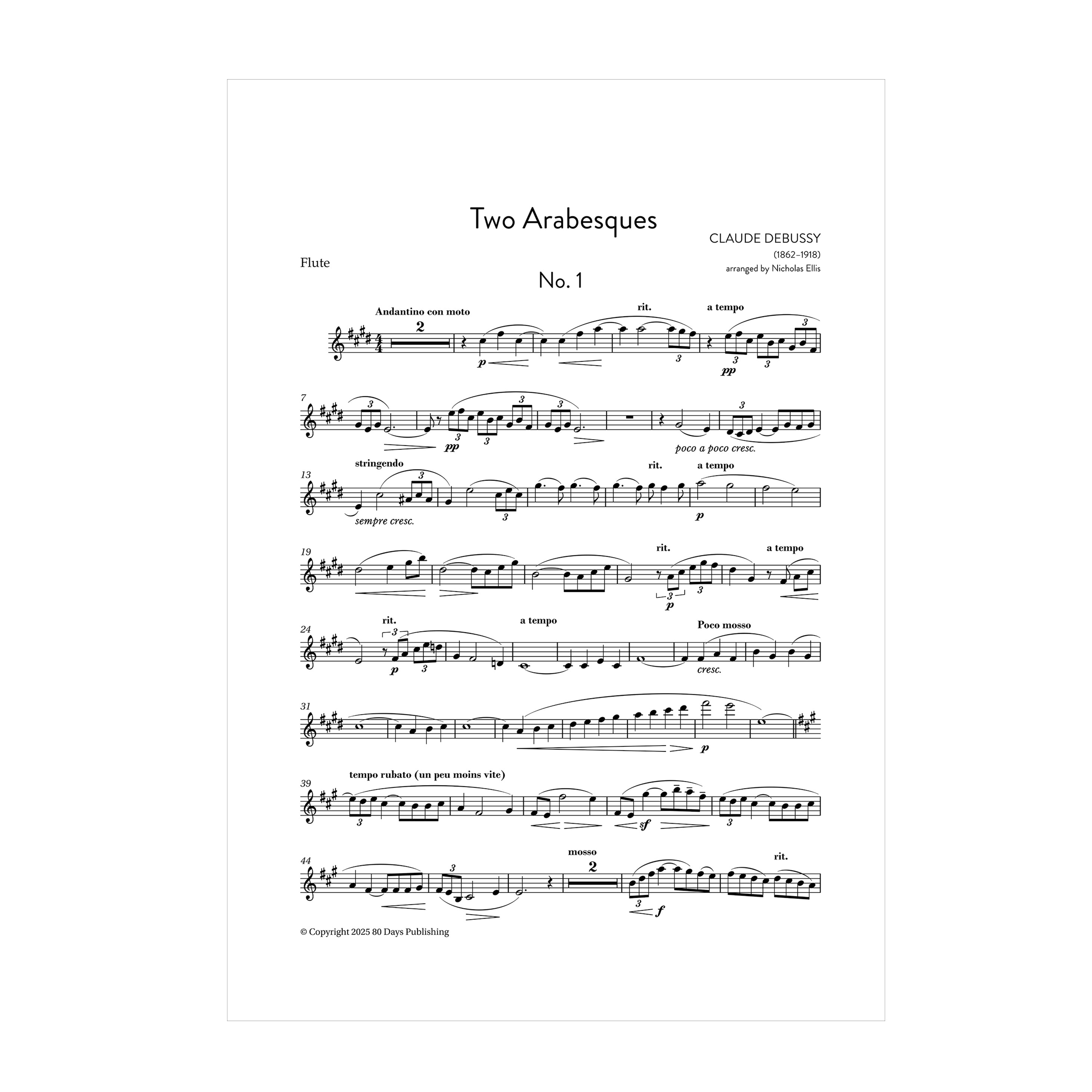 Debussy - Deux Arabesques arr. fl., vla. (or cl.) and harp by Nicholas Ellis