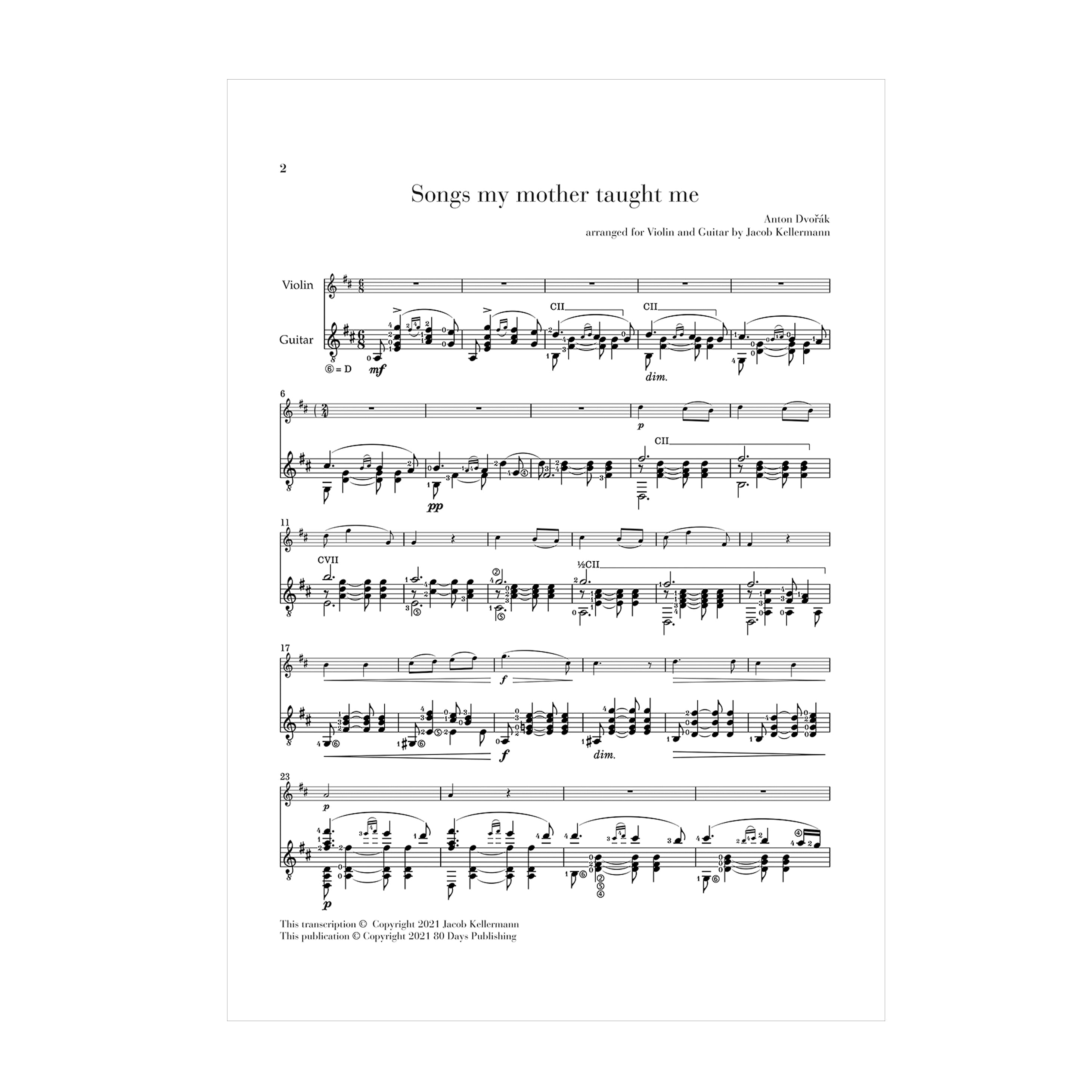 Dvorak - Songs my mother taught me arr. guitar and violin DOWNLOAD