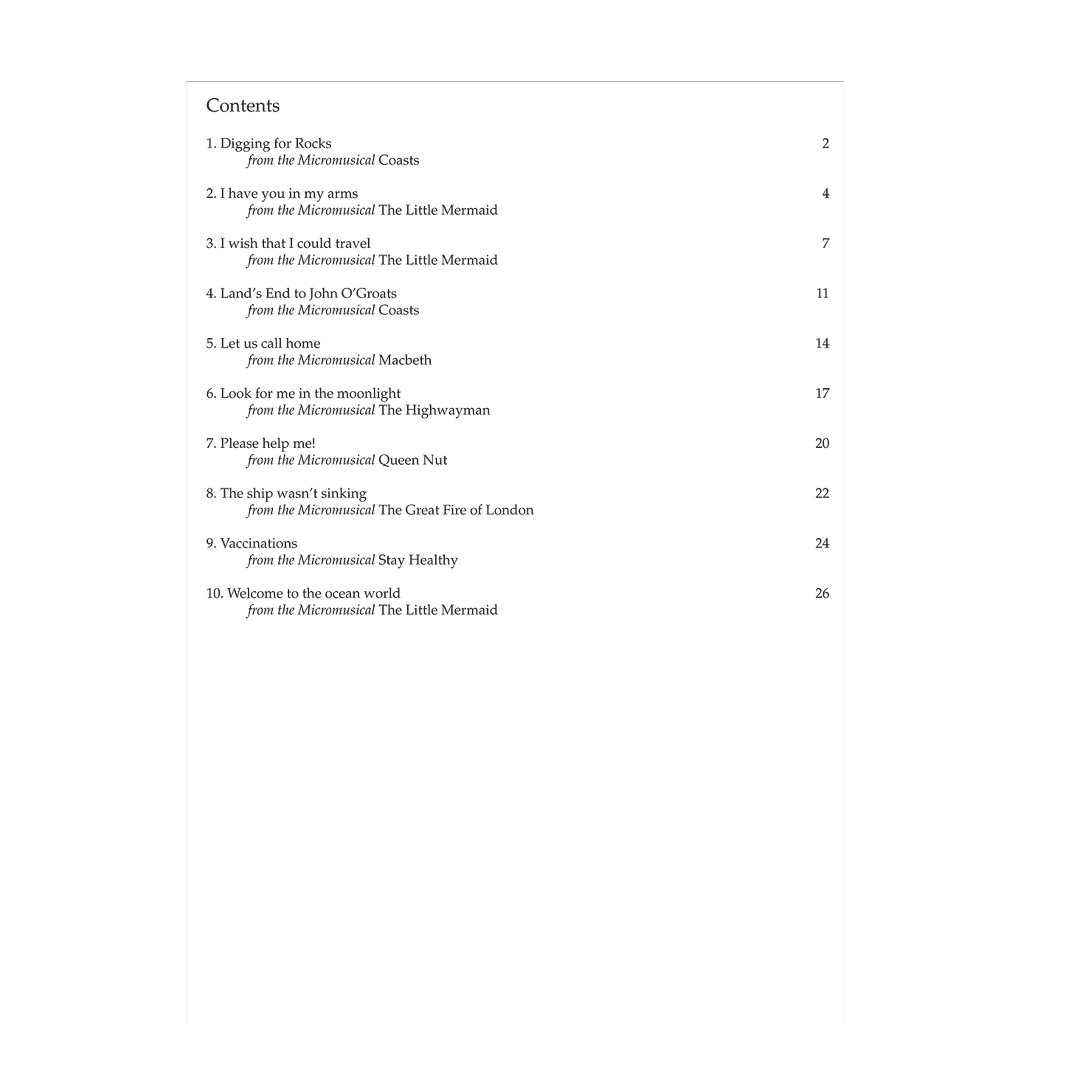 Selected songs from Christopher Norton's Micromusicals Book 3 Low Voice