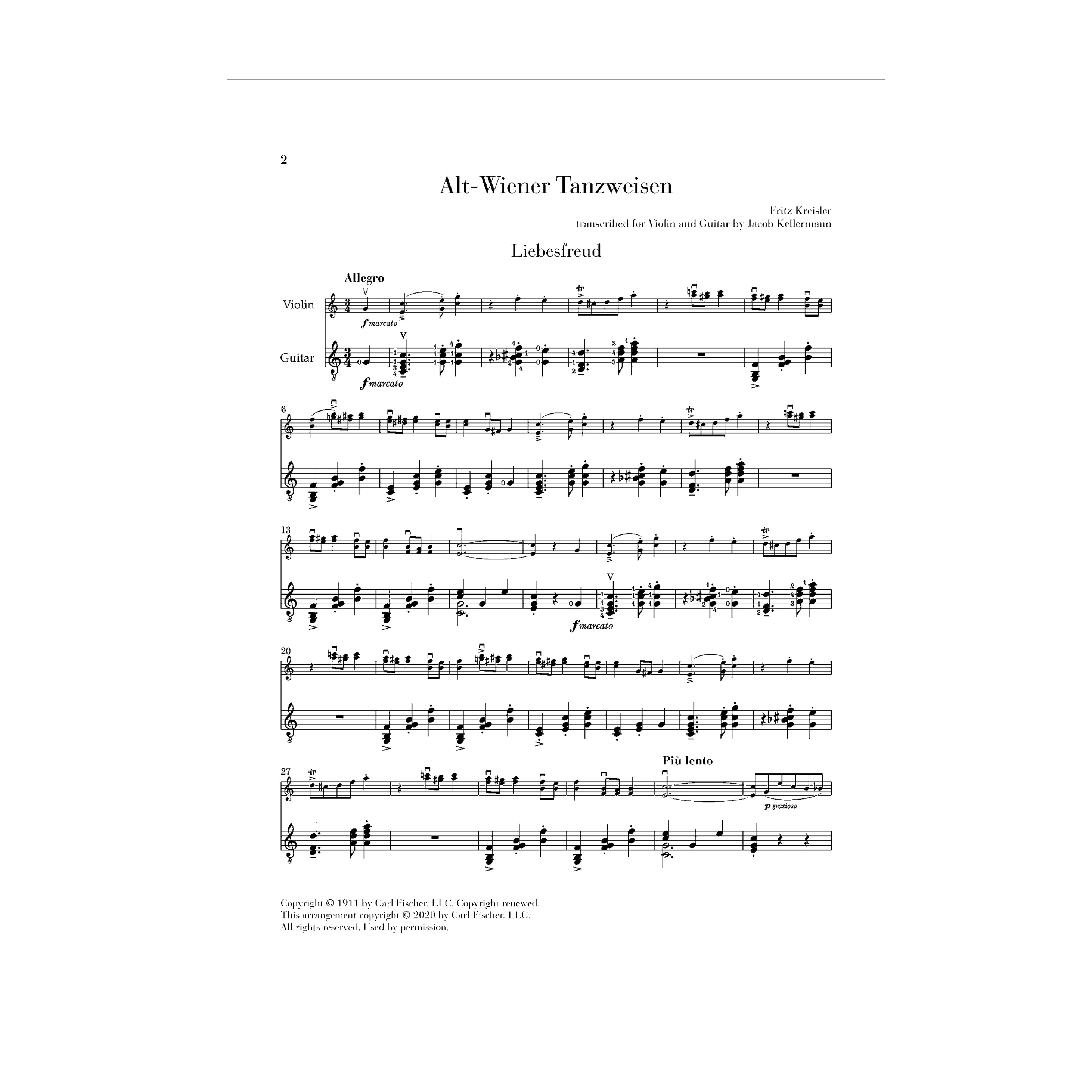 Fritz Kreisler - Alt-Wiener Tanzweisen transcribed for Violin and Guitar