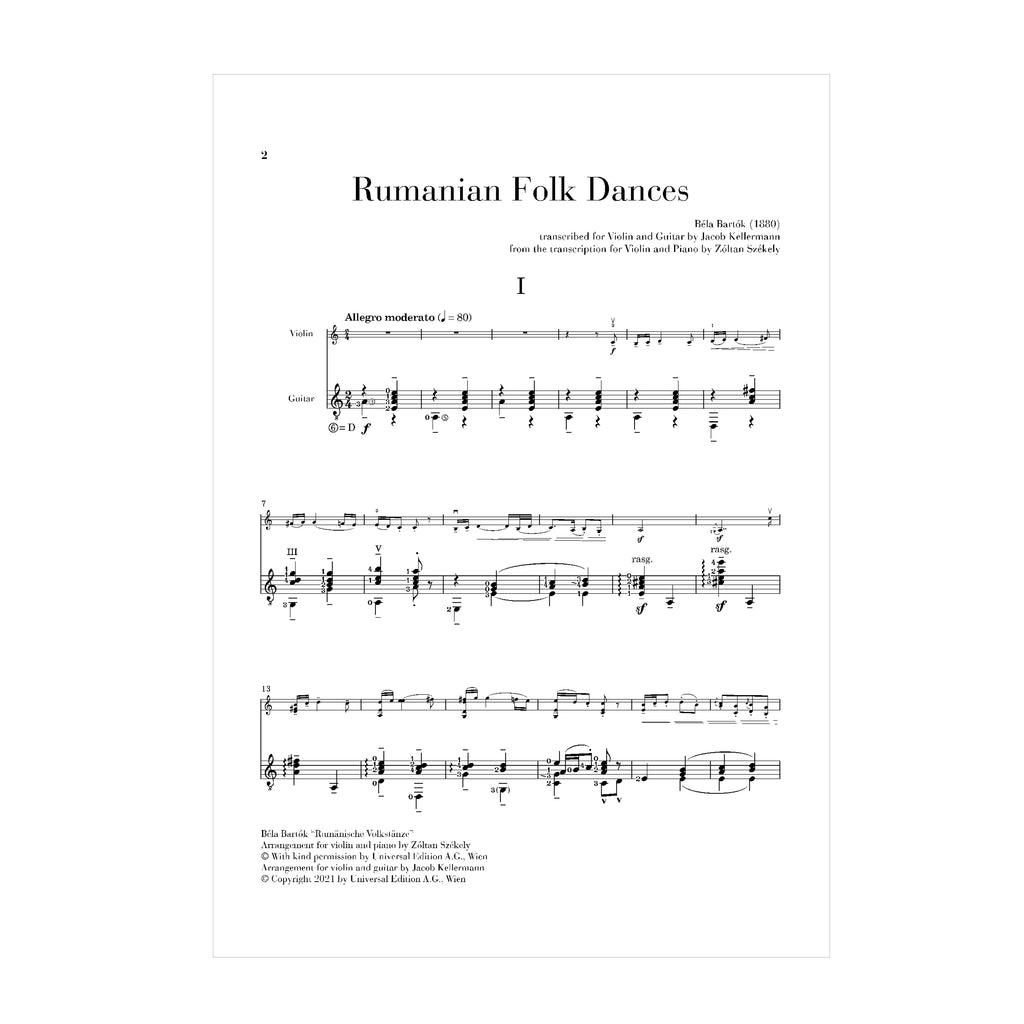 Béla Bartók - Rumanian Folk Dances transcribed for Violin and Guitar