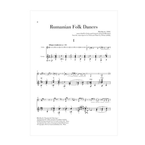 Béla Bartók - Rumanian Folk Dances transcribed for Violin and Guitar