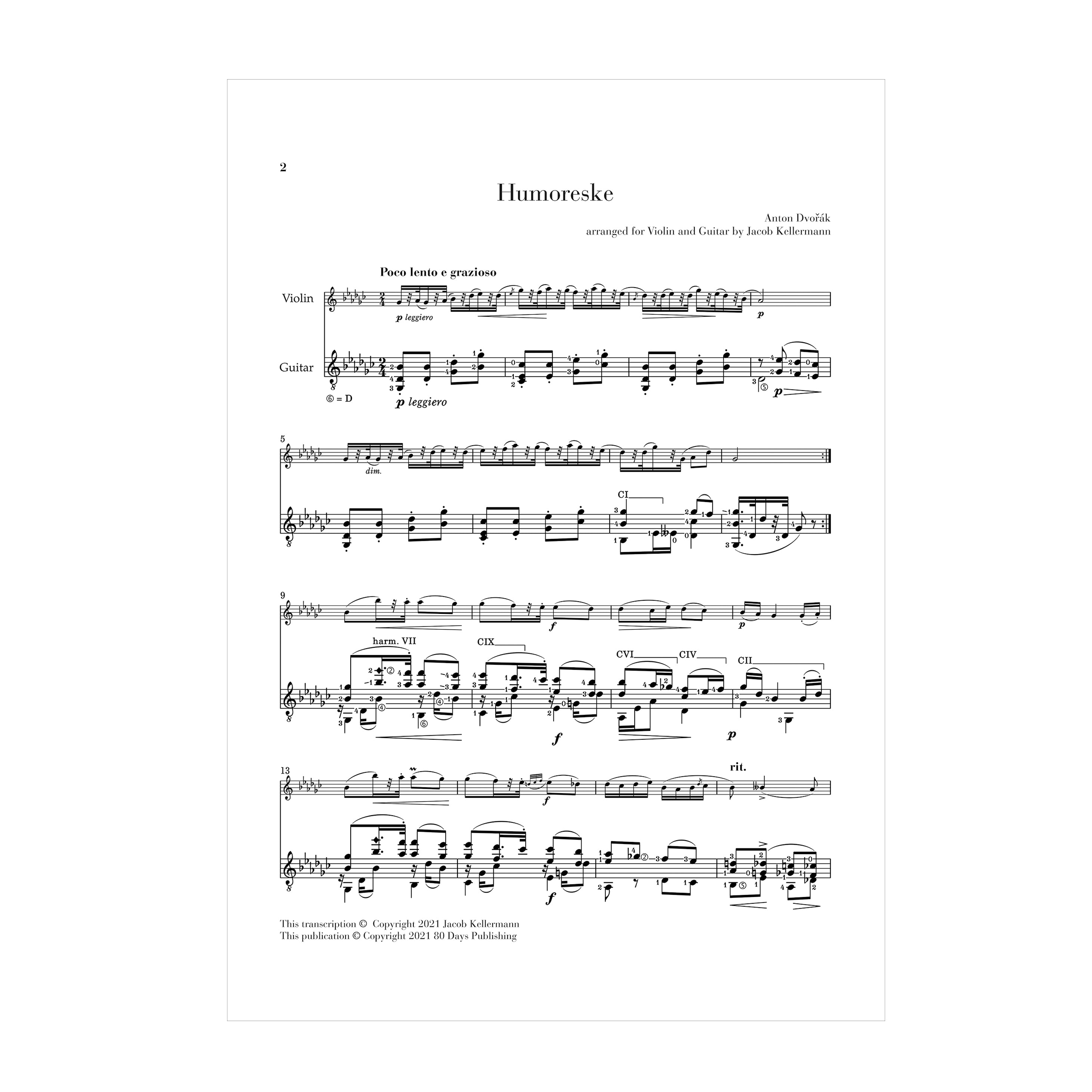 Dvorak - Humoreske arr. for violin and guitar
