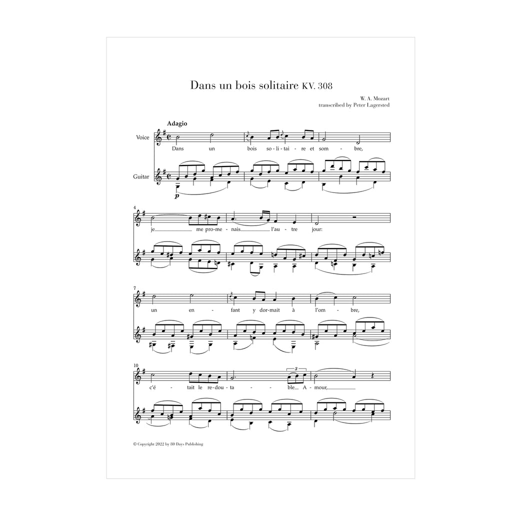 Mozart - Dans un bois solitaire KV.308 transcribed for voice and guitar