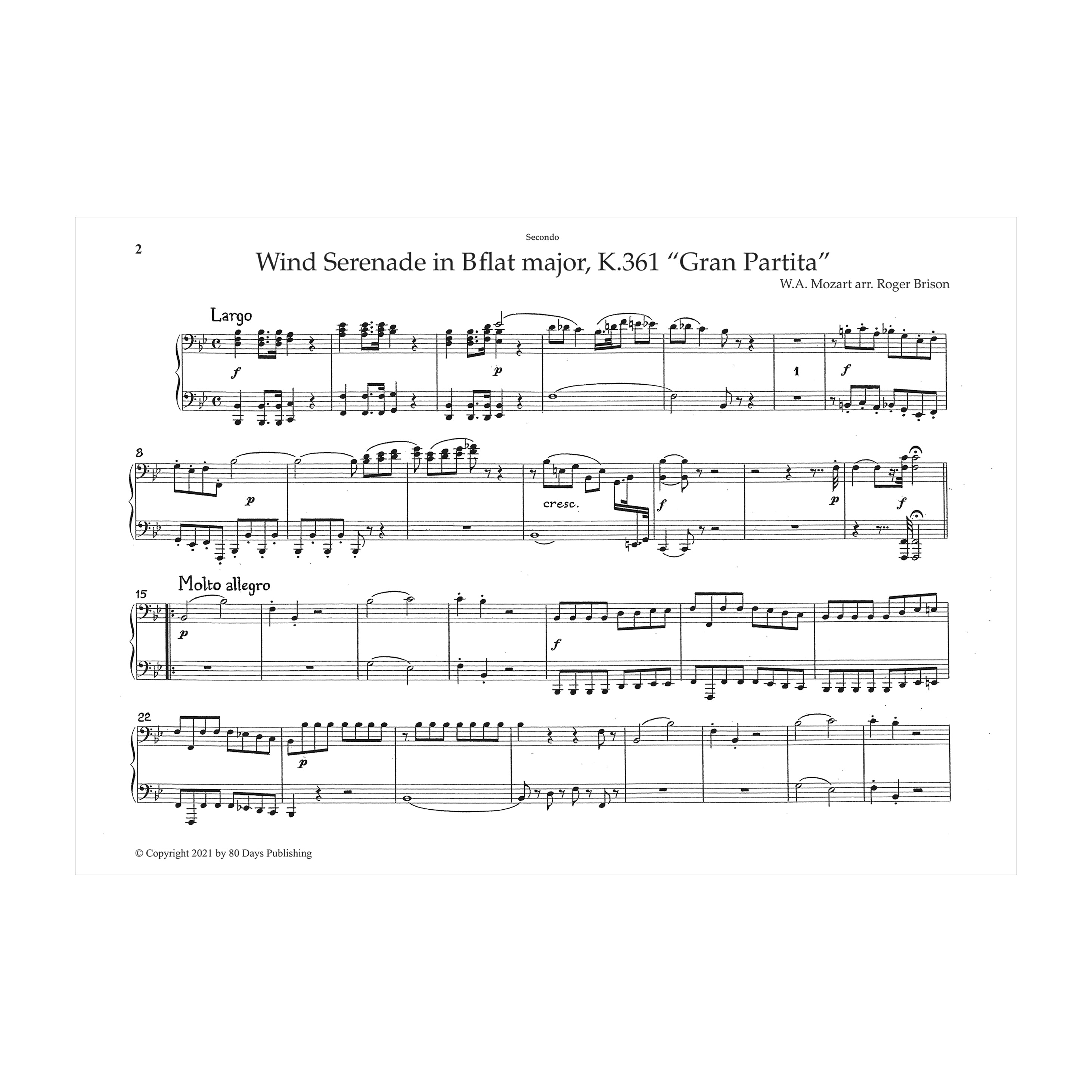 Mozart - Wind Serenade K361 Gran Partita arranged piano duet
