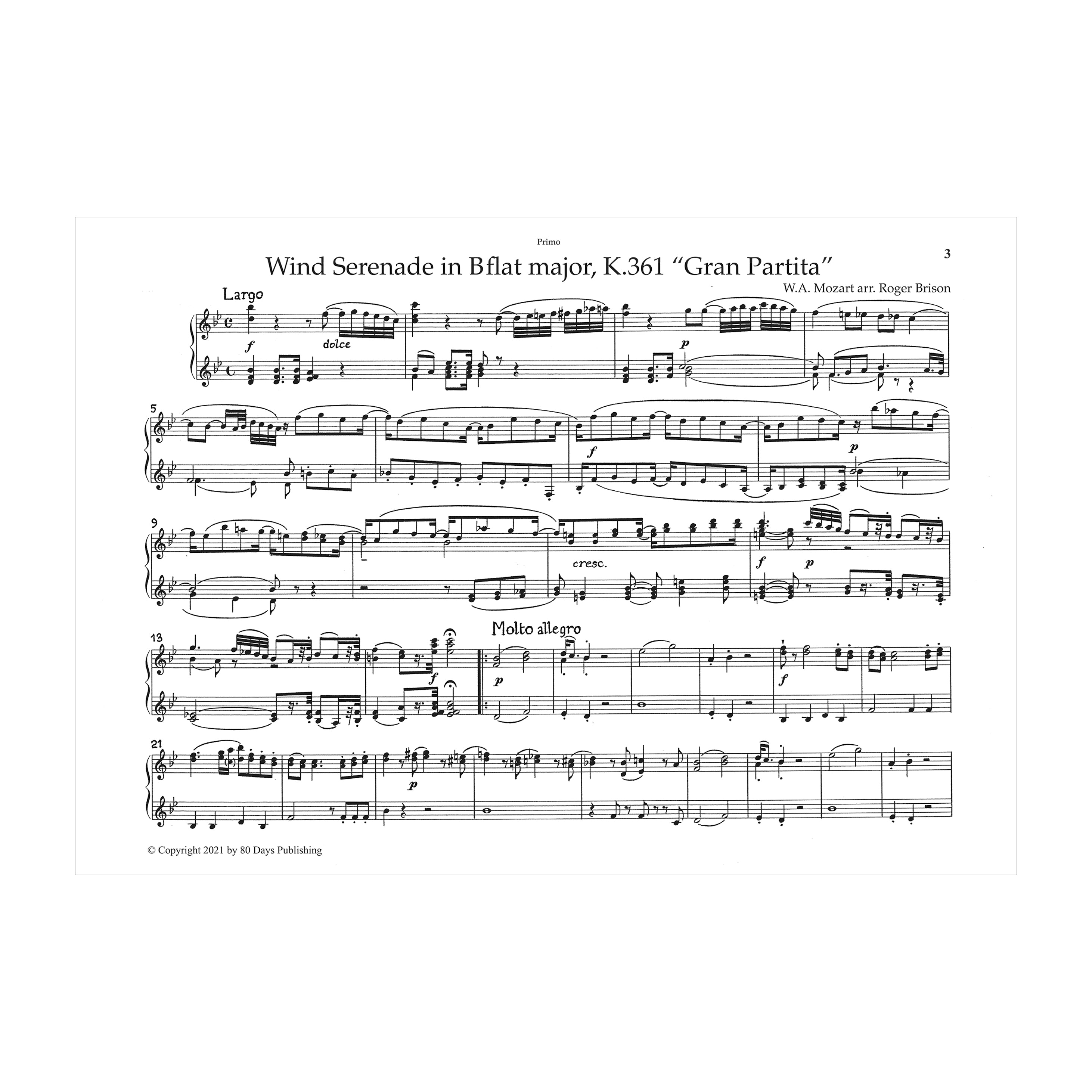 Mozart - Wind Serenade K361 Gran Partita arranged piano duet