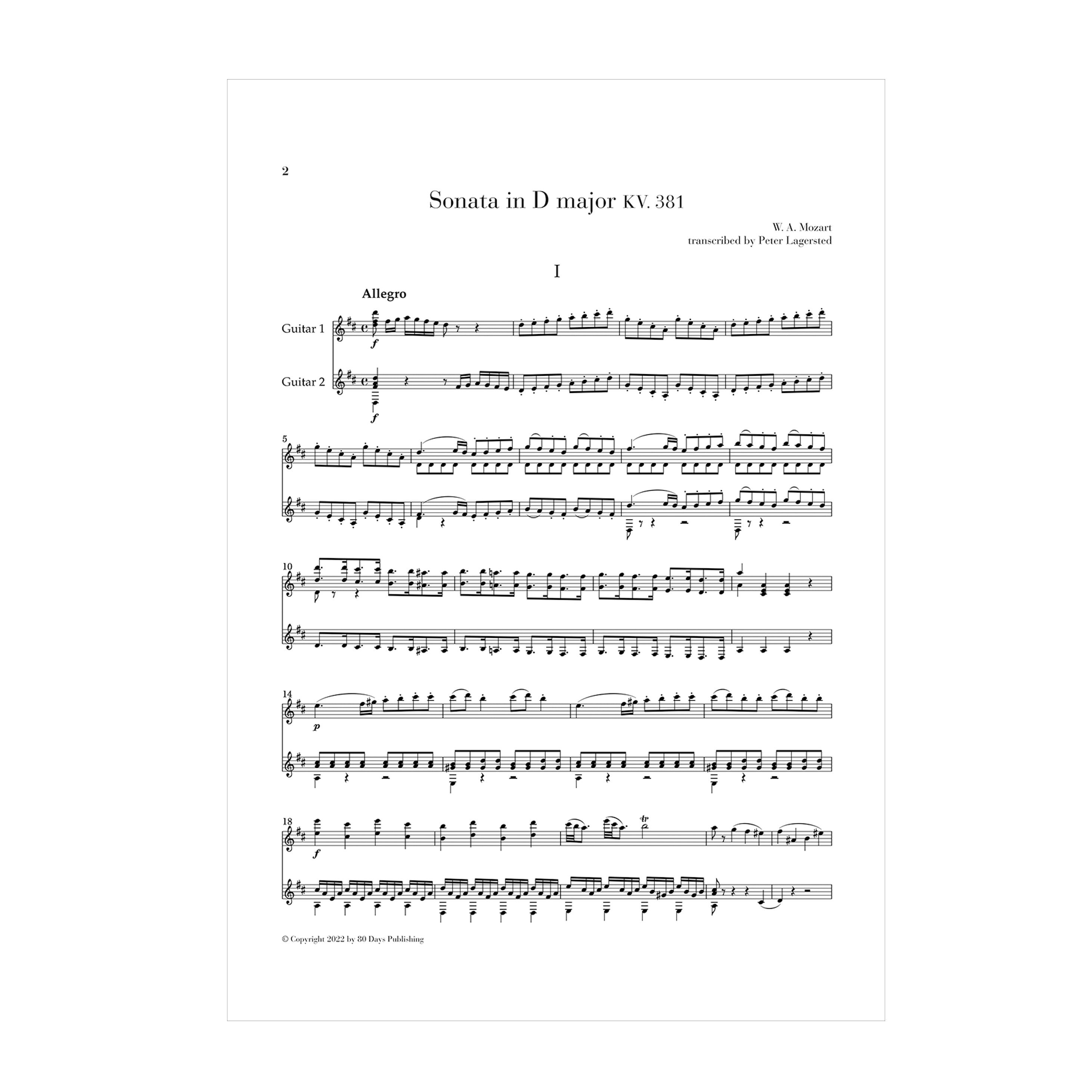 Mozart - Sonata in D major KV. 381 arr. two guitars SCORE (DOWNLOAD)
