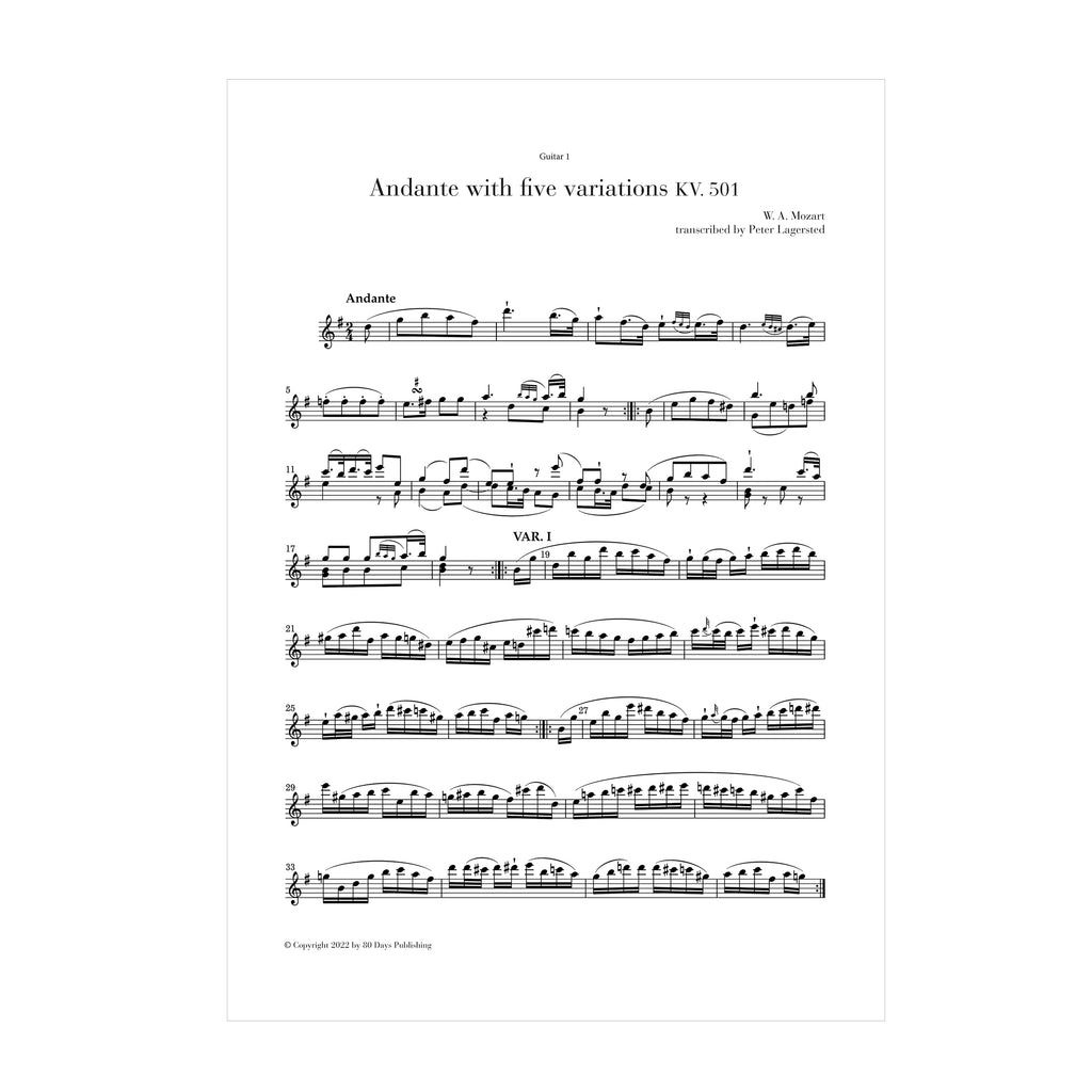Mozart - Andante with five variations KV. 501 transcribed for two guitars