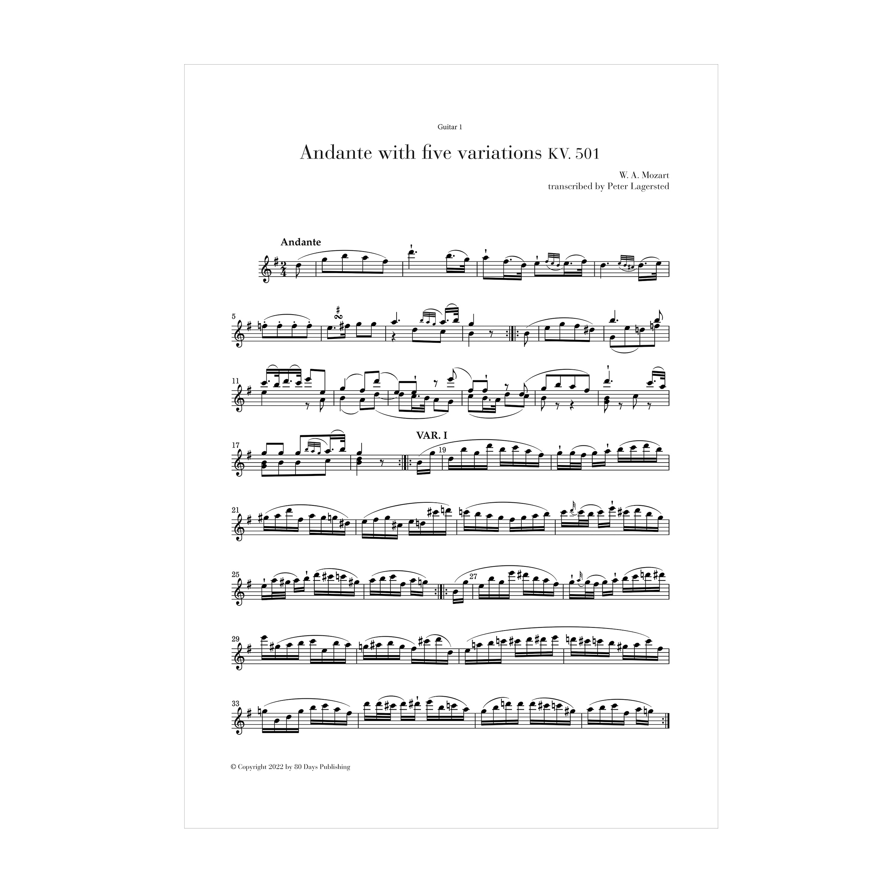 Mozart - Andante with five variations KV. 501 transcribed for two guitars
