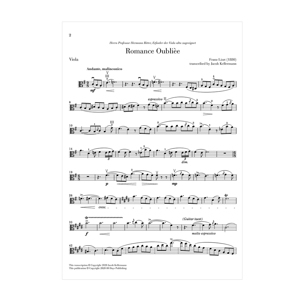 Franz Liszt - Romance Oublièe transcribed for Viola and Guitar