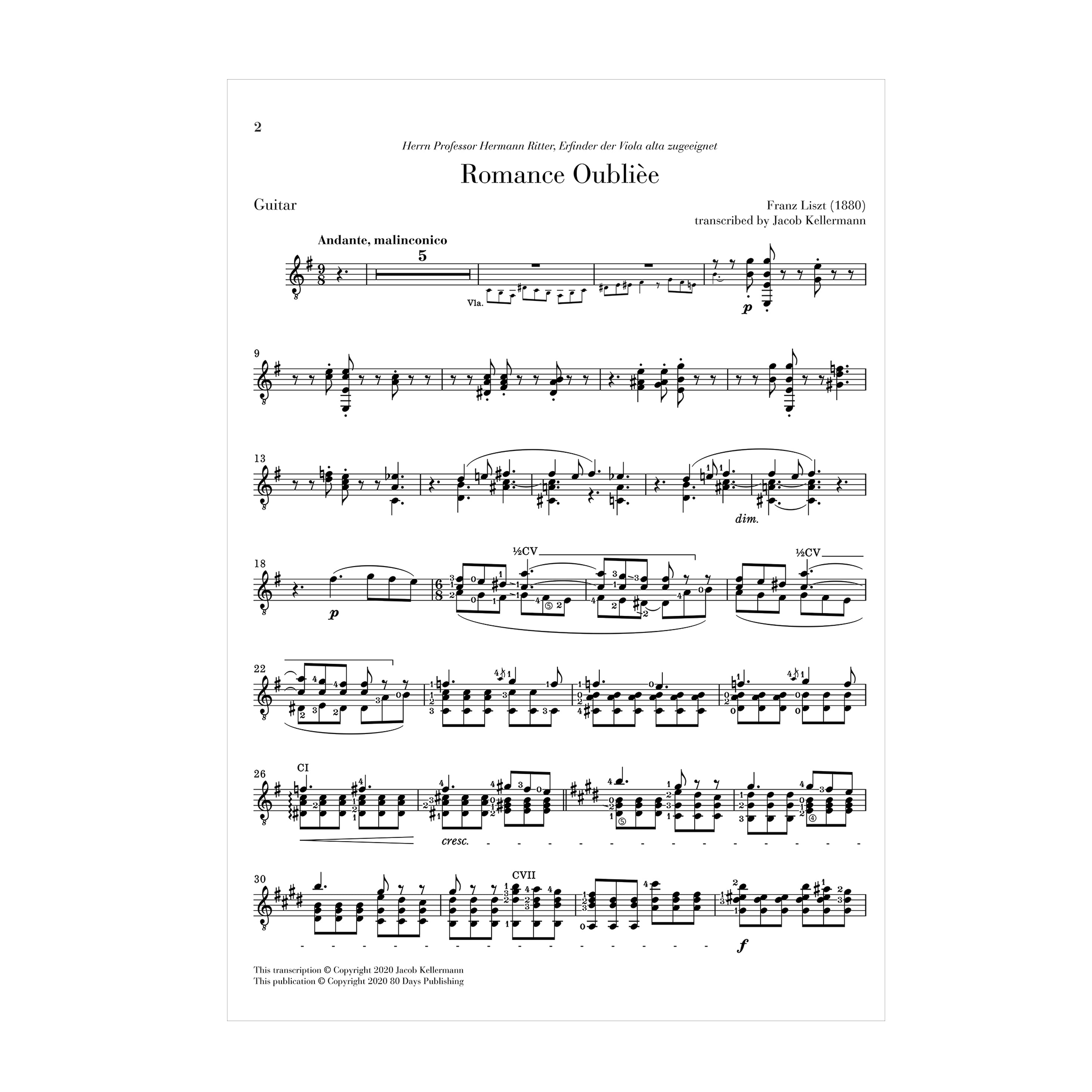 Franz Liszt - Romance Oublièe transcribed for Viola and Guitar
