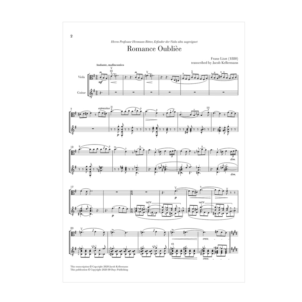 Franz Liszt - Romance Oublièe transcribed for Viola and Guitar